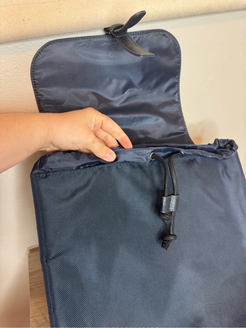 Jimmy Choo Parfums Navy Blue & Black Drawstring Backpack